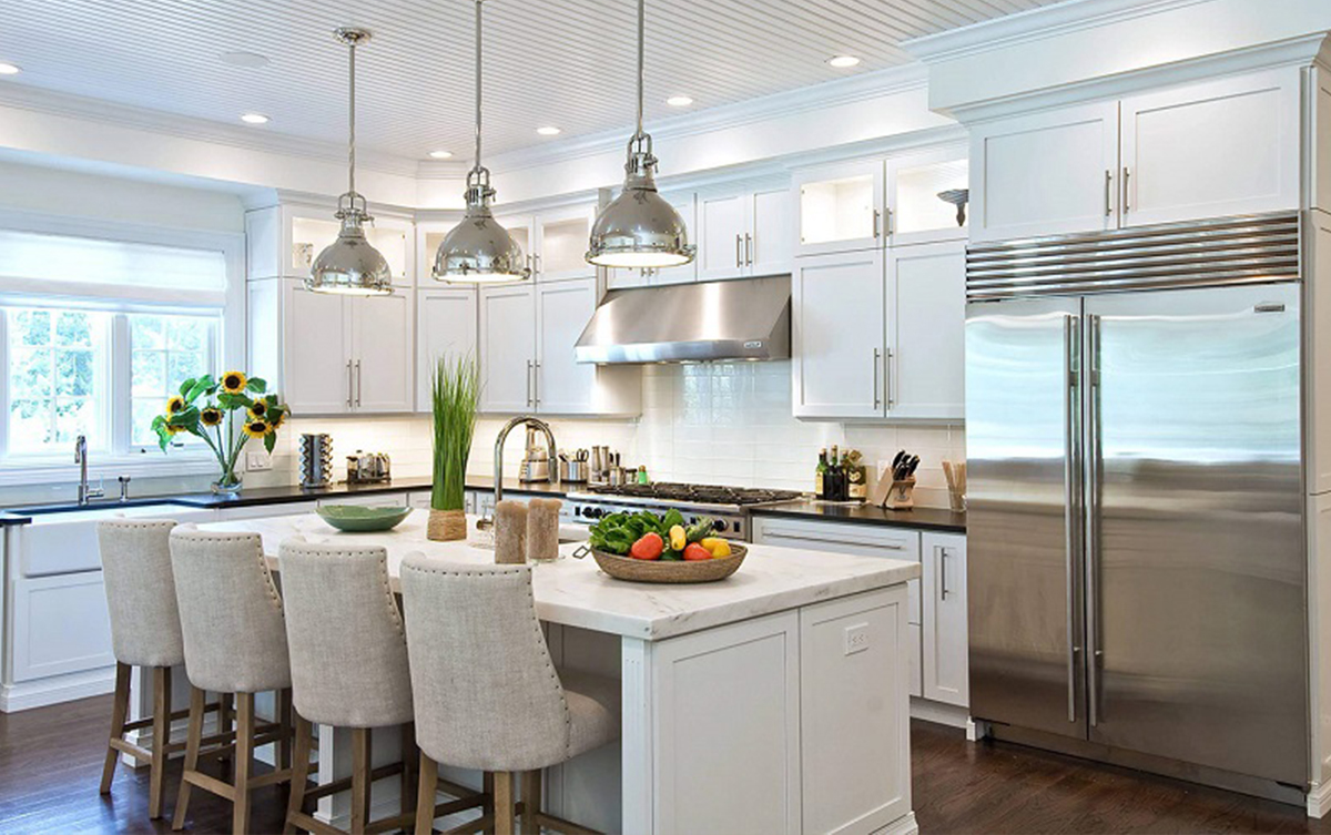 Mẫu thiết kế nội thất phòng bếp đẹp hiện đại với gam màu đơn sắc