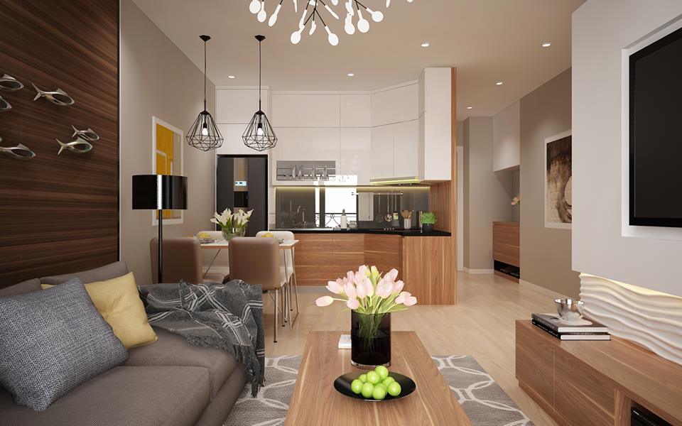 Thiết kế nội thất phòng khách liền phòng ăn