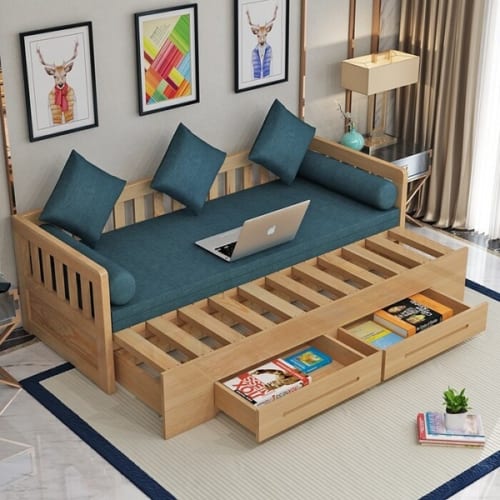 Mẫu sofa giường được thiết kế với khung gỗ hiện đại, sang trọng