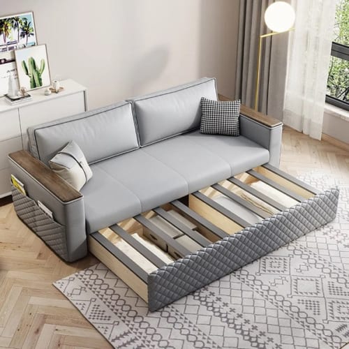 Kiểu giường sofa có khung sắt chắc chắn, phù hợp với mọi không gian