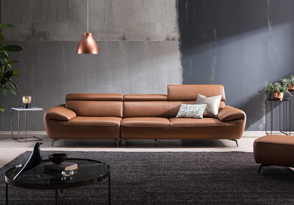 Sofa Scandinavian loại văng bọc da với 3 chỗ tựa lưng gật gù