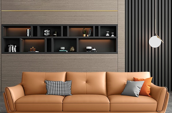 Sofa phong cách Bắc Âu loại văng da 3 chỗ tựa liền của AUDOR